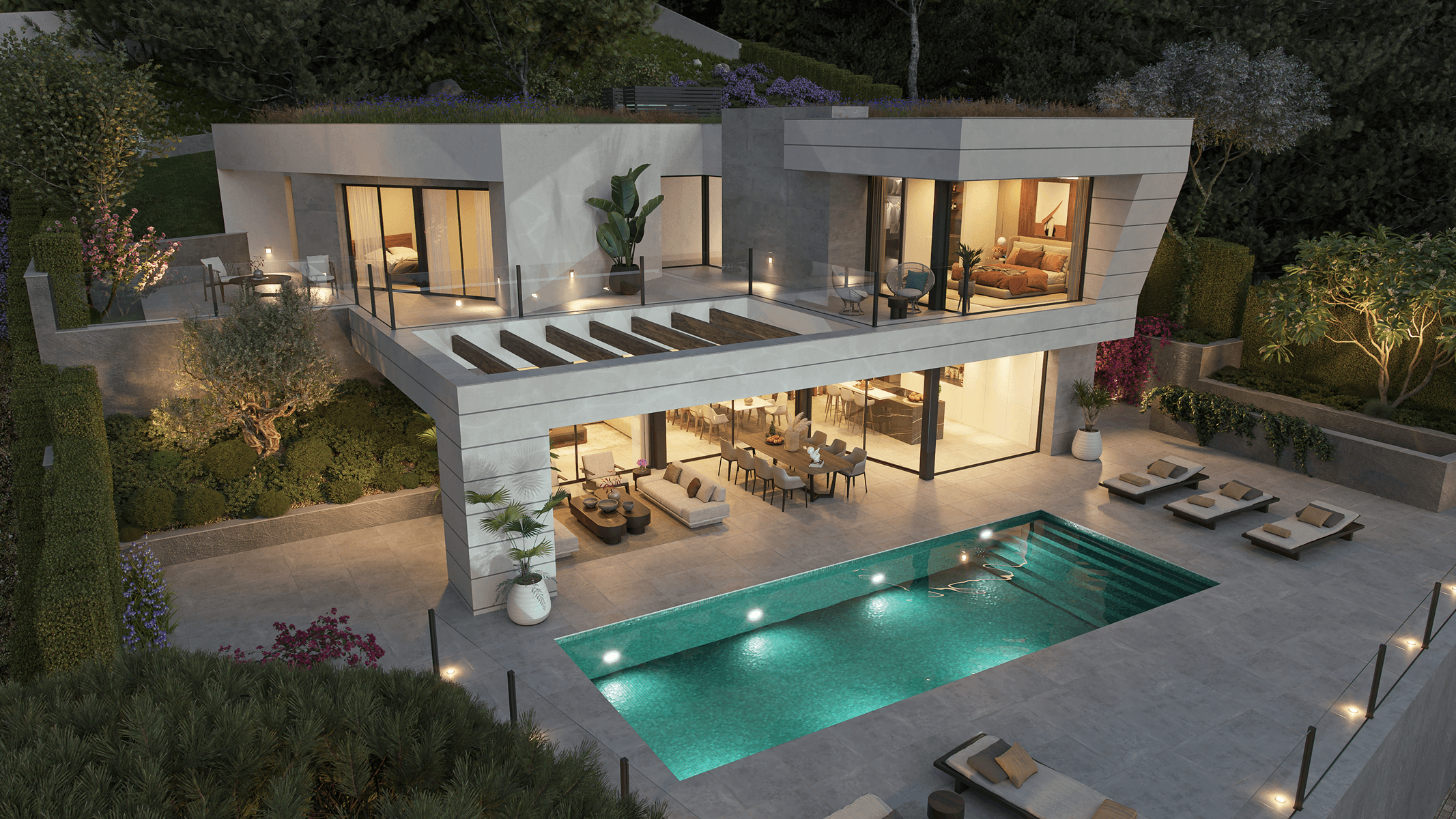 moderne villen mit pool