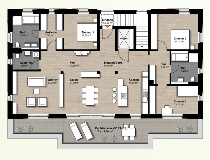penthouse wohnung grundriss